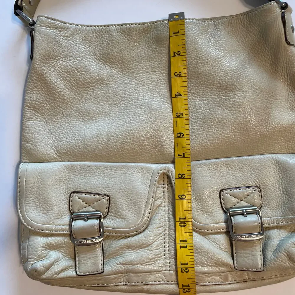 Michael Kors Cream Leather Ranger Hobo Bag Womens Pebbled Slouchy Handbag Purse